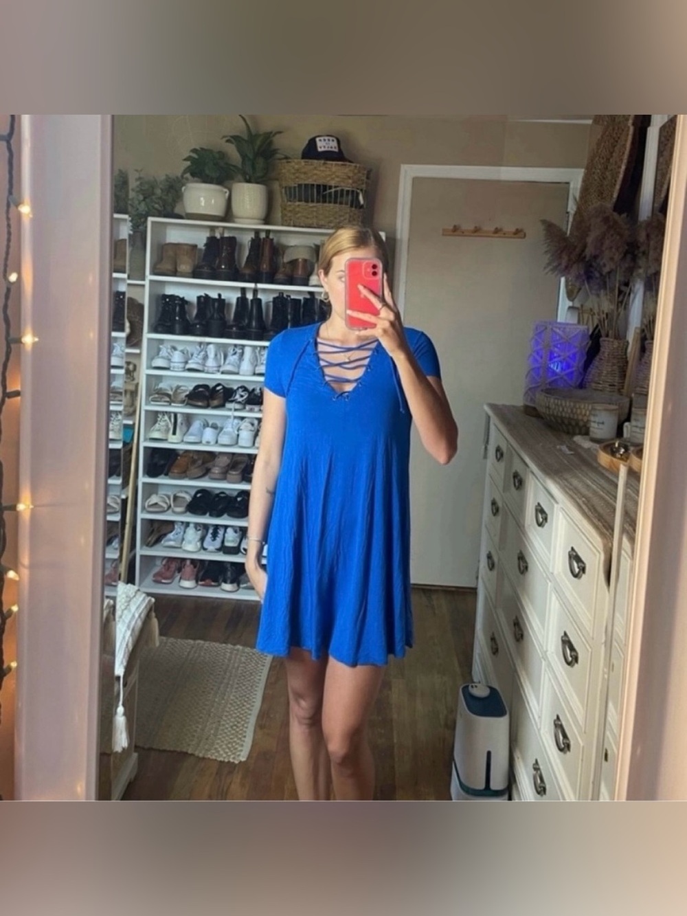 Staccato mini royal blue lace up dress size small